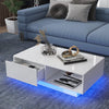 LED Coffee Table Center Table High Gloss Modern Coffee Table Sofa Side Tea Cocktail Tables with Drawer Open Shelf for Living Room White