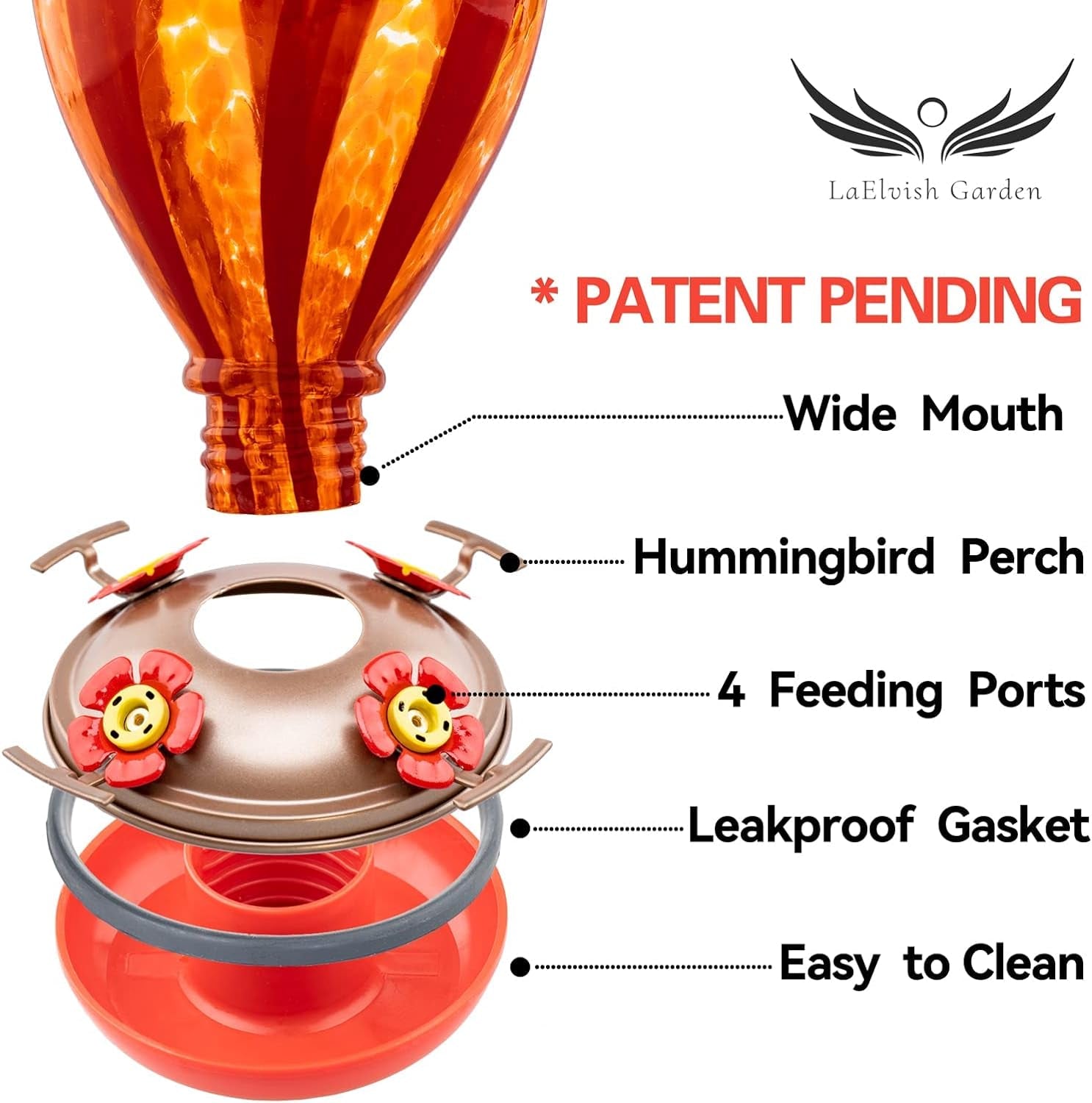 Hummingbird Feeder, 34OZ Hand Blown Glass Hummingbird Feeders for Outdoors Hanging, 4 Feeding Perch with Ant Moat Hook, Garden Yard Decor Gifts for Women Mom (Hot Air Balloon)