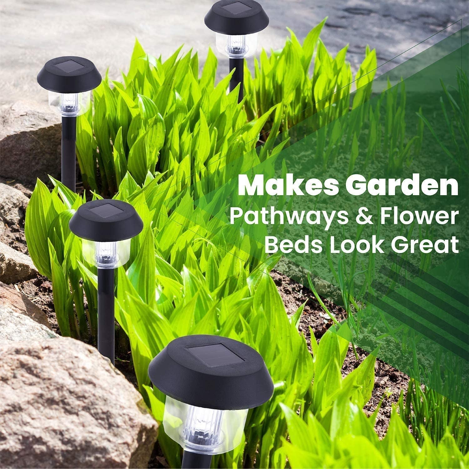 Solar Garden Lights - Auto On/Off Outdoor Bright Solar Pathway Lights - All-Weather/Waterproof Outdoor Solar Lights for Yard, Garden, or Driveway (8-Pack, Black)