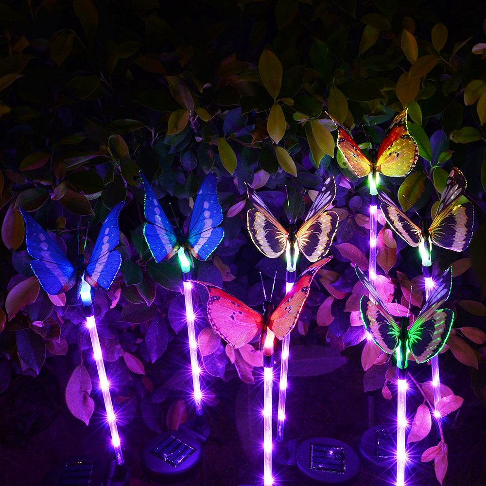 Solar Garden Lights 6Pcs Solar Butterfly Outdoor Waterproof Lights Garden Decorative Lights Butterfly Decorative Lights Waterproof Multi-Color Changing Solar Powered LED Garden Lights